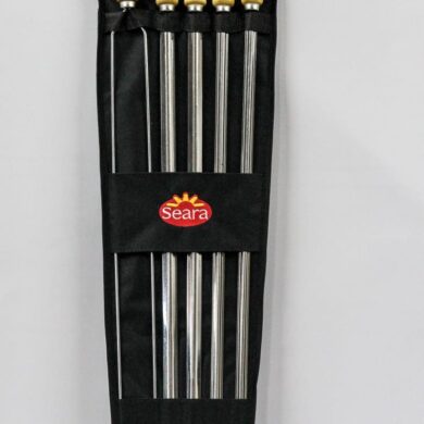 Kit Espetos Churrasco Inox C/05 Espetos+Porta Espetos de Parede